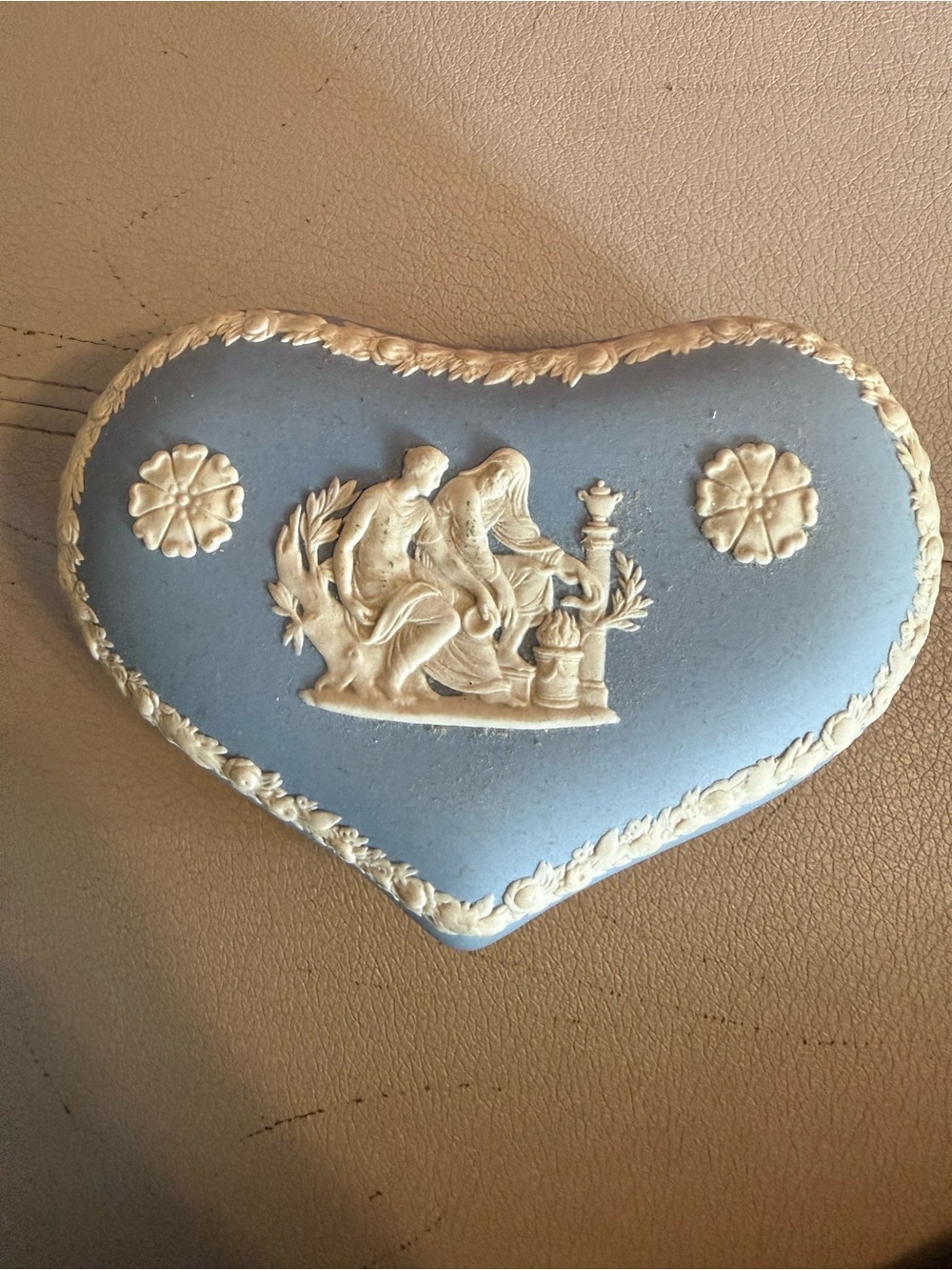 Vintage Wedgwood Blue Jasperware Heart-Shaped Lidded Trinket Box